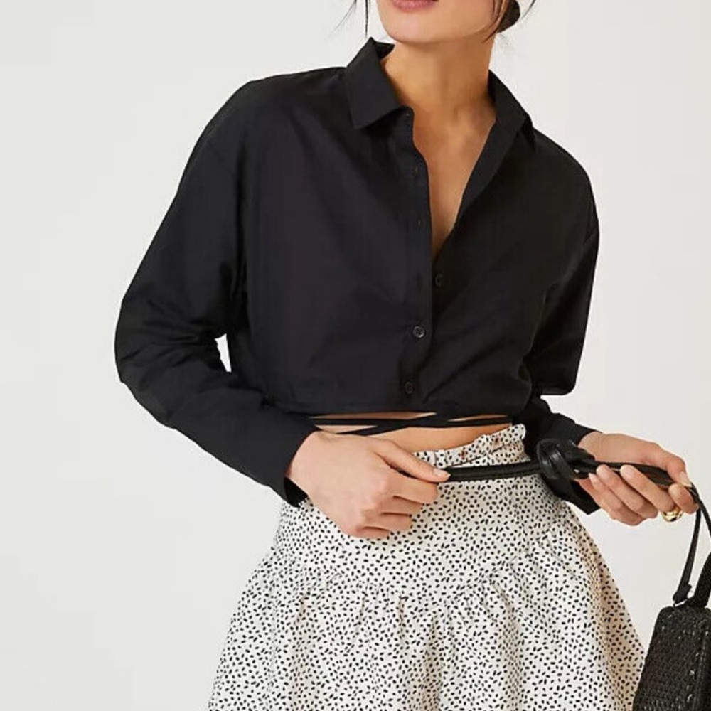 Anthropologie Cropped Tie Waist Buttondown Top